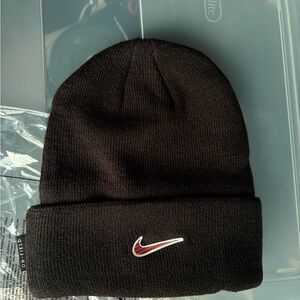 Nike Black Knit Beanie with Red Logo